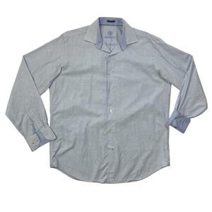 Bugatchi Uomo Shirt Mens L Large Blue White Classic Fit Long Sleeve Button Up